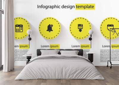 Set Calendar, Bell, Floppy disk backup and and clock. Business infographic template. Vector Wall mural