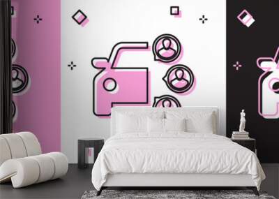 Set Car sharing with group of people icon isolated on pink and white, black background. Carsharing sign. Transport renting service concept. Vector Illustration Wall mural