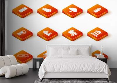 Set Chain link, Printer, Blender, Cargo ship, Medal with star and Add new folder icon. Vector Wall mural