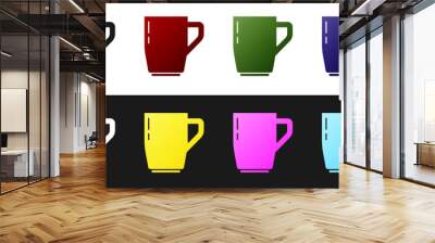 Set Coffee cup icon isolated on black and white background. Tea cup. Hot drink coffee. Vector Wall mural