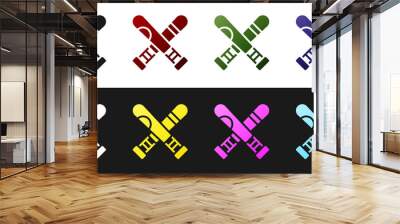 Set Crossed baseball bat icon isolated on black and white background. Vector Wall mural