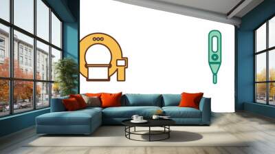 Set Enema, Tomography, Medical digital thermometer and Eye test chart icon. Vector Wall mural