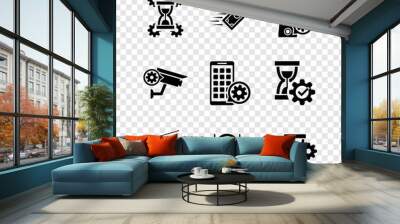 Set Hourglass setting, Fast payments, Blender with bowl, Radio, Router and wi-fi and icon. Vector Wall mural