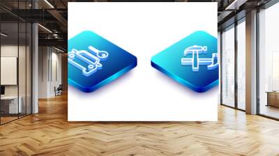 Set Isometric line Cloud mail server, Car rental, Two crossed hammers and Trash can icon. Vector. Wall mural