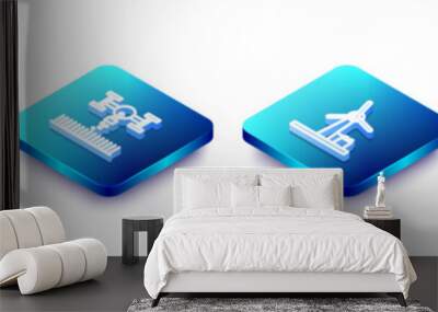 Set Isometric line Tractor and location, Smart farm with drone, Wind turbine and Plant icon. Vector Wall mural