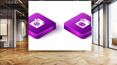 Set Isometric WMA file document, AVI, EML and M3U icon. Vector. Wall mural