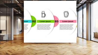 Set line Location of the forest, Thermos container, Carabiner and . Business infographic template. Vector Wall mural