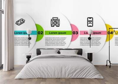 Set line Mobile with broken screen, Multimeter, Dead mobile and Smartphone. Business infographic template. Vector. Wall mural