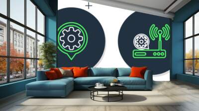 Set line Setting, Router and wi-fi setting, Tv and Security camera icon. Vector Wall mural