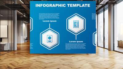 Set line Speaker mute, Passport, Paper financial check and Wine glass. Business infographic template. Vector. Wall mural