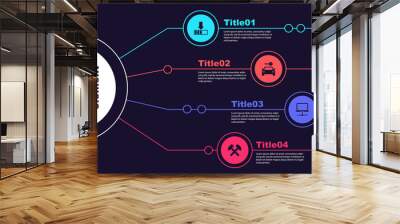 Set Loading, Car rental, Computer network and Two crossed hammers. Business infographic template. Vector. Wall mural