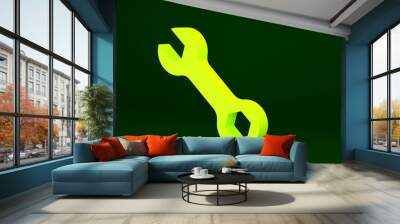 Yellow Wrench spanner icon isolated on green background. Minimalism concept. 3d illustration 3D render. Wall mural