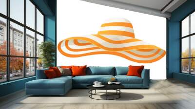 Beach sun protaction hat. Female beach hat, isolated vector illustration Wall mural