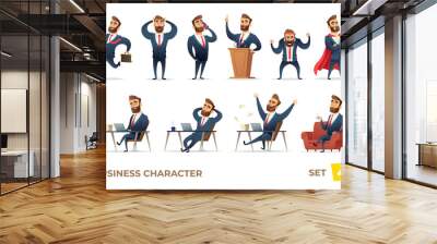 Businessman collection. Bearded charming business men in different situations. Manager character design. Wall mural