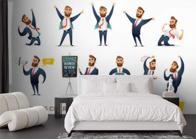 Businessman collection. Bearded charming business men in different situations. Modern character design. Wall mural