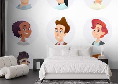 Cheerful people avatar collection. User faces. Trendy modern style. Flat Cartoon Character design Wall mural