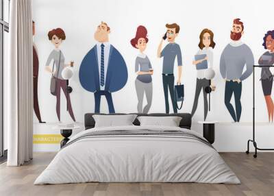 Collection of charming young entrepreneurs or businessmen and managers. Business people standing togever. Modern cartoon style Wall mural