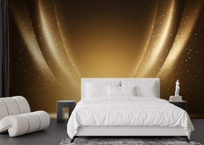 Abstract background gold light glitter show stage. Podium background. Generative AI Wall mural