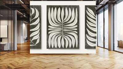 Abstract art set with tropical plants in geometric style. Art background with a pattern of leaves for the design of a print, poster, decor, interior design, banner, wallpaper. Wall mural