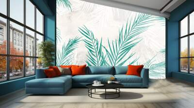 Luxury tropical background with palm leaves in blue tones. Botanical banner for wallpaper design, print, decor, packaging Wall mural