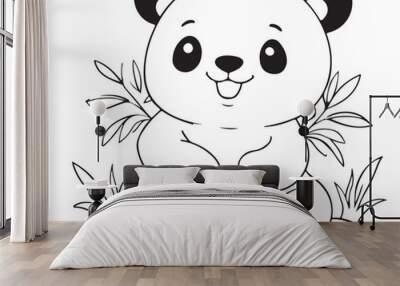 hand drawn cute panda outline art illustration coloring page for kids, black and white illustration for coloring book - Generative AI Wall mural