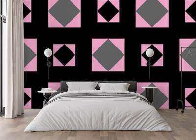 Seamless Light pink pattern raster image. The idea comes from a square paper with different colors on each side, black and pink, bent with 2 different sizes at 4 ends and arranged 4 x 4 squares Wall mural