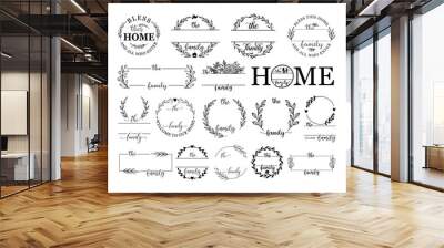 Hand lettering Family name monogram split set monogram the family welcome home sign wedding floral ornament wreath border frame greeting card invitation Wall mural