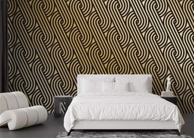 Seamless gold Art Deco curling wave pattern background Wall mural