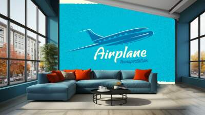 Airplane flight silhouette logo old style Wall mural