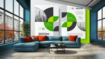 Flyer brochure design template business cover geometric theme circles green color Wall mural