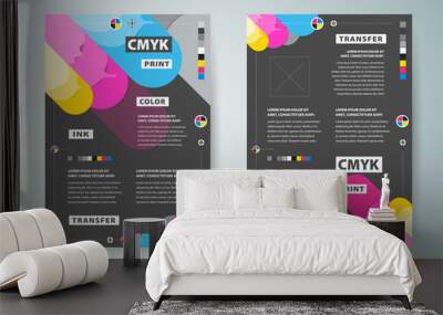 Flyer brochure design. Front and back template design cover. Business flyer size A4 template, cmyk print polygraphy colored Wall mural