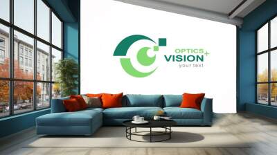 Optics vision logo design symbol emblem, silhouette eye symbol icon vector Wall mural