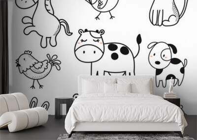 cute animals sketch vector set Wall mural