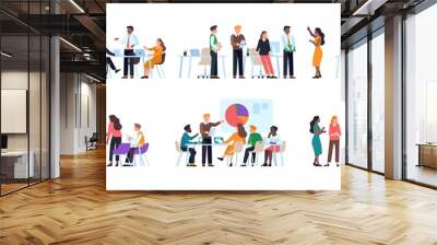 Office staff work. Business people planning strategy, conduct briefings, discussion and meeting, corporate team brainstorming, . Vector set Wall mural