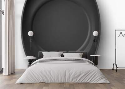 Realistic black plate top view. Serving dish mockup Wall mural