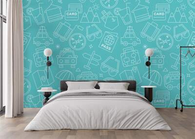 Travel line icon pattern set Wall mural