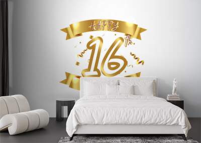 Anniversary celebration background. with the 16th number in gold and with the words golden anniversary celebration. Wall mural