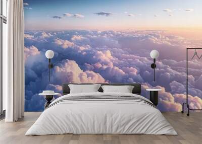 Flight above clouds. Inspiring sky background Wall mural