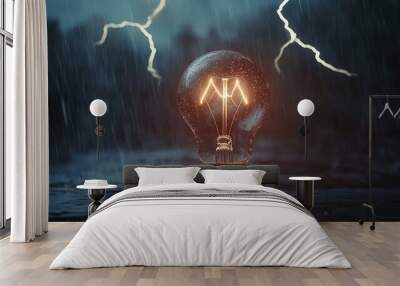 Light bulb with lightning strike Wall mural