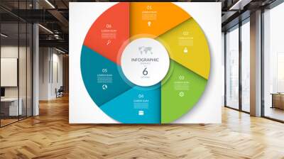 Circle chart for infographics. Vector diagram with 6 options. Can be used for graph, presentation, report, step options, web design. Wall mural