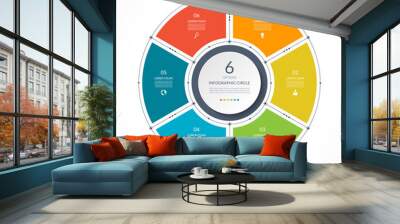 Infographic circle in thin line flat style. Business presentation template with 6 options, parts, steps. Vector illustration Wall mural