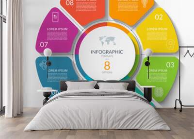 Infographic circular vector template with 8 options, parts. 8-step cycle diagram for business infographics. Process chart, vector banner for presentation, report, brochure, web, data visualization. Wall mural