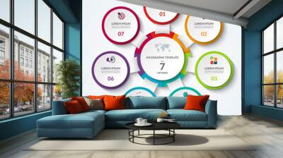 Infographic diagram with 7 options. Vector template what can be used as circular chart, numbered banner, workflow layout, graph, report, presentation, web design. Wall mural