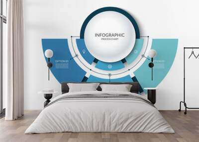 Infographic semi circular chart divided into 3 parts. Step-by step diagram with three options. Wall mural