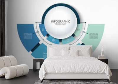 Infographic semi circular chart divided into 4 parts. Step-by step diagram with four options. Wall mural