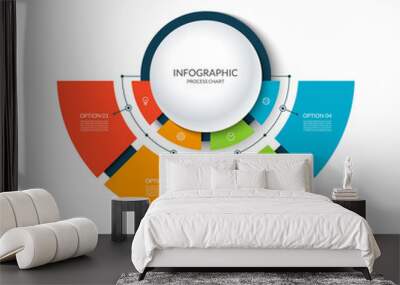 Infographic semi circular chart divided into 4 parts. Step-by step diagram with four options. Wall mural