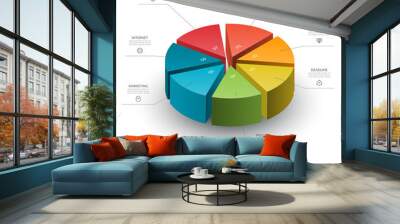 isometric cycle diagram for infographics. vector chart with 7 parts, options. can be used for graph, Wall mural