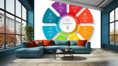 Vector infographic circle. Cycle diagram with 8 options. Round chart that can be used for report, business presentation, data visualization. Wall mural