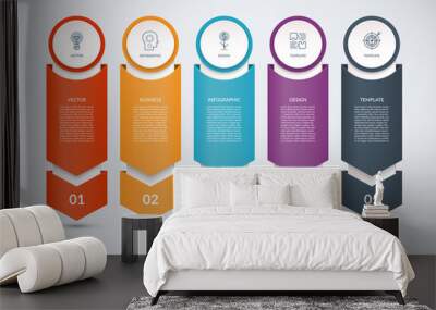 Vector infographic design template in the form of paper arrows pointing down. Can be used for web design, diagram, chart, graph, step options, business presentation. Wall mural