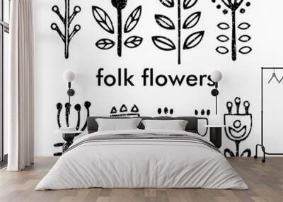 Finnish inspired long folk flowers Wall mural